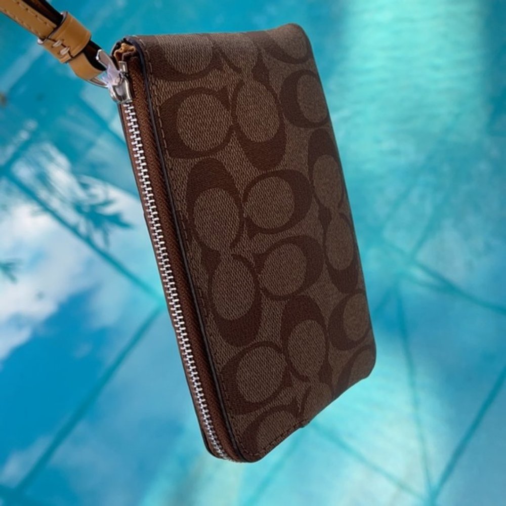 COACH Signature PVC Leather Corner Zip Wristlet - Picture 8 of 16
